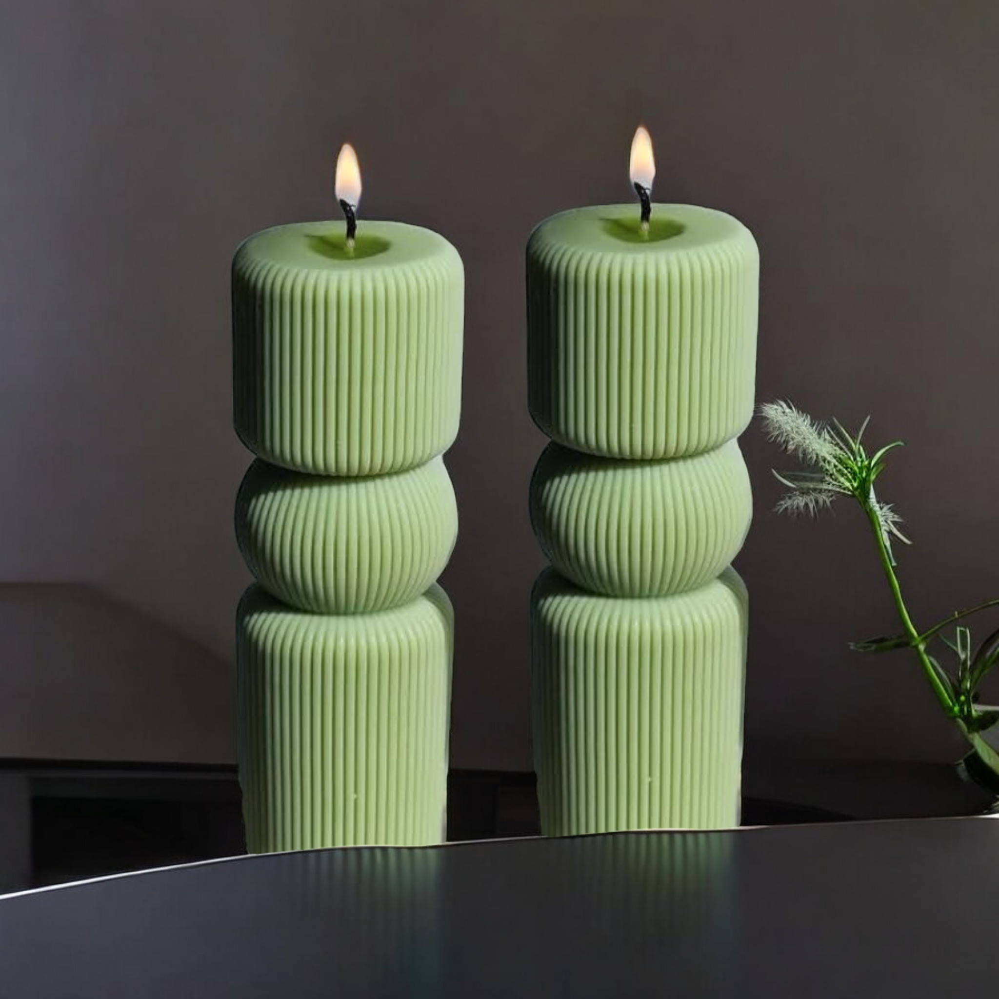 roman pillar candle green pack of 2